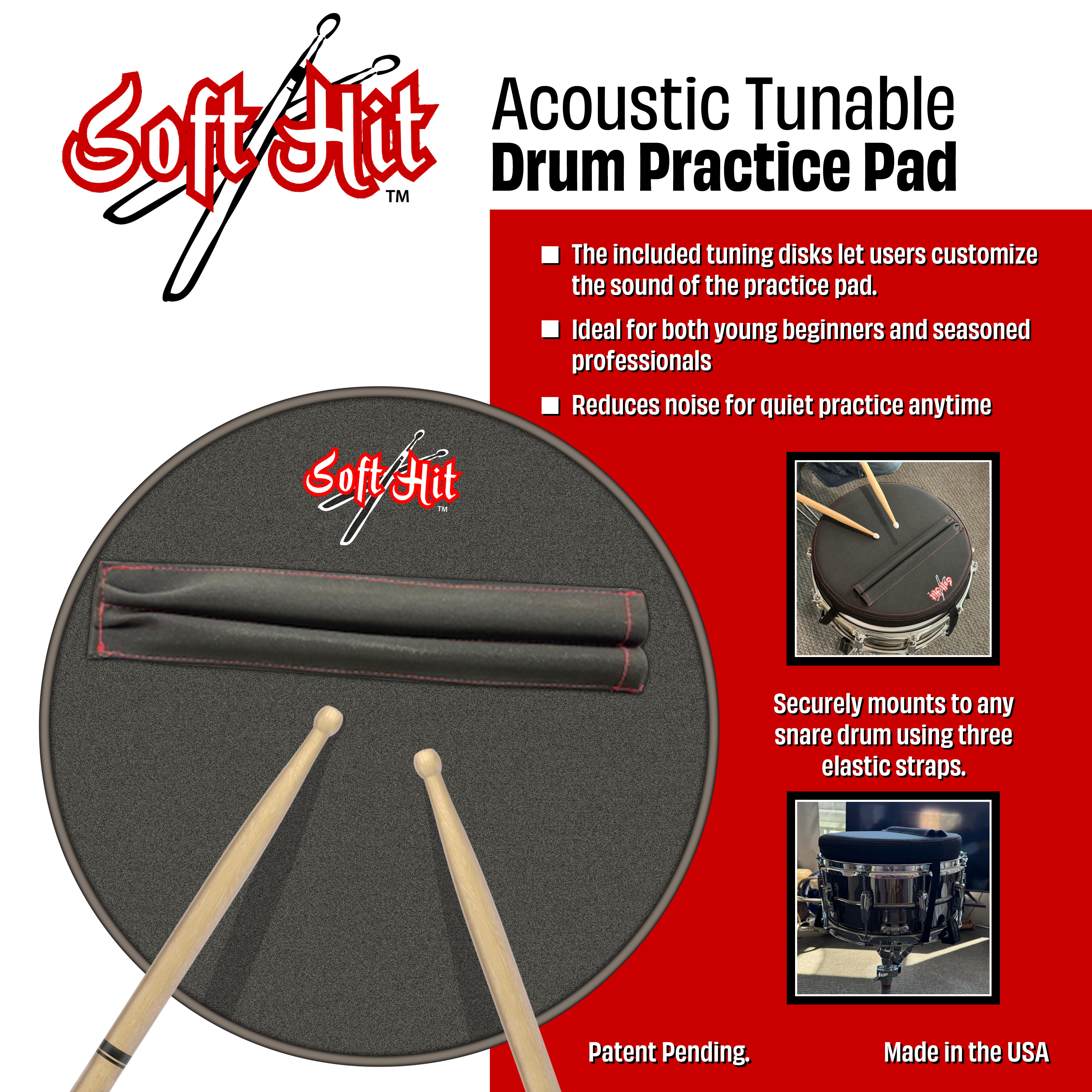 Acoustic Tunable Drum Practice Pad – Soft Hit llc